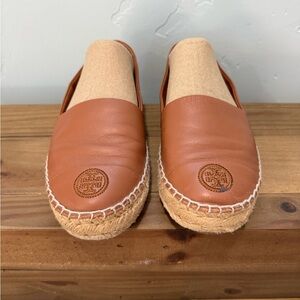 Tory Burch Brown Leather Espadrilles with Logo